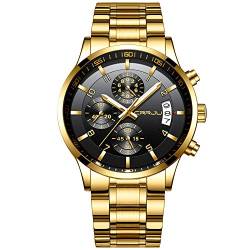 CRRJU Herren Uhr wasserdichte Chronographen Armbanduhr Männer Edelstahlarmband Business Analog Quarzuhr mit Kalender (Gold schwarz) von CRRJU