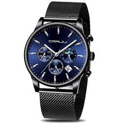 CRRJU Herren Uhren Chronograph Armbanduhr Männer Uhr Mann Sportuhren Wasserdicht mit Mesh-Armband Analog Quarzwerk (Schwarz blau Silber) von CRRJU