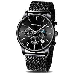 CRRJU Herren Uhren Chronograph Armbanduhr Männer Uhr Mann Sportuhren Wasserdicht mit Mesh-Armband Analog Quarzwerk (Schwarz schwarz Silber) von CRRJU