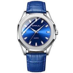 CRRJU Herren Uhren Wasserdicht Armbanduhr Herren Schwarz Lederband Analog Quarz Luxus Business Männer Uhr (Blau) von CRRJU