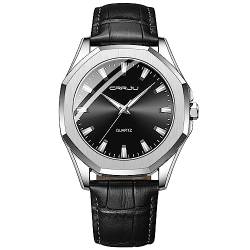 CRRJU Herren Uhren Wasserdicht Armbanduhr Herren Schwarz Lederband Analog Quarz Luxus Business Männer Uhr (Silber schwarz) von CRRJU