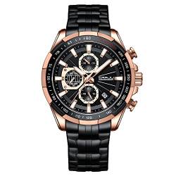 CRRJU Uhr Herren Chronographen Armbanduhr für Männer Wasserdicht Edelstahlarmband Business Analog Quarzuhr Mann Uhren (Schwarz Gold) von CRRJU