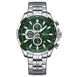 CRRJU Uhr Herren Chronographen Armbanduhr für Männer Wasserdicht Edelstahlarmband Business Analog Quarzuhr Mann Uhren (Silber GRÜN) von CRRJU