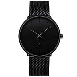 Herren Uhren Ultra Dünne Schwarze Minimalistische Quartz mit Edelstahl Und Gold Zeiger Uhren fur Männer Klassische Elegantes Geschenk (Schwarz-01) von CRRJU