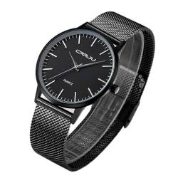 Herren Uhren Ultra Dünne Schwarze Minimalistische Quartz mit Milanese Mesh Edelstahl Und schwarzer Zeiger von CRRJU