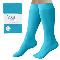 CRS Cross Eiskunstlaufsocken (2 Paar) Kniehohe Strumpfhosen für Schlittschuhe, Fußlaufsocken Tanzstrumpfhose, Zehenschlaufe Türkis, Einheitsgröße von CRS Cross