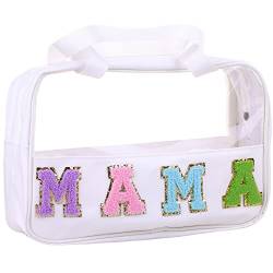 CRUOXIBB Chenille-Kosmetiktasche, transparent, PVC- und PU-Leder, groß, für Reisen, Kosmetikartikel, Aufbewahrungstasche, wasserdichte Make-up-Tragetasche, MAMA-White, Täglich von CRUOXIBB