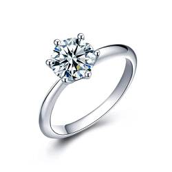 CRYSLOVE 1 Karat Verlobungsring Damen Moissanite Ringe 925 Silber Weißgold VVS1 D Farbe Hochzeitsring Damenring Simulierter Diamant Promise Ring,Verlobung Hochzeit Geschenk von CRYSLOVE