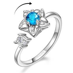 CRYSLOVE Angst Relief Ringe für Frauen Mädchen 925 Sterling Silber Geburtsstein Blume Ringe Einstellbare Offene Stapelbare Knuckle Hochzeit Verlobungsringe mit Geschenk Boxed von CRYSLOVE