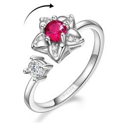 CRYSLOVE Angst Relief Ringe für Frauen Mädchen 925 Sterling Silber Geburtsstein Blume Ringe Einstellbare Offene Stapelbare Knuckle Hochzeit Verlobungsringe mit Geschenk Boxed von CRYSLOVE