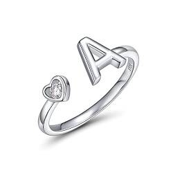 CRYSLOVE Buchstabe Ring Silber 925 Damen Offener Verstellbare stapelba Personalisierter Initiale Alphabet A-Z Ring für Mutter Freundin von CRYSLOVE