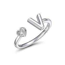 CRYSLOVE Buchstabe Ring Silber 925 Damen Offener Verstellbare stapelba Personalisierter Initiale Alphabet A-Z Ring für Mutter Freundin von CRYSLOVE