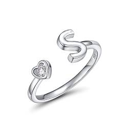 CRYSLOVE Buchstabe Ring Silber 925 Damen Offener Verstellbare stapelba Personalisierter Initiale Alphabet A-Z Ring für Mutter Freundin von CRYSLOVE