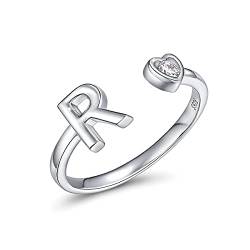 CRYSLOVE Buchstabe Ring Silber 925 Damen Offener Verstellbare stapelba Personalisierter Initiale Alphabet A-Z Ring für Mutter Freundin von CRYSLOVE