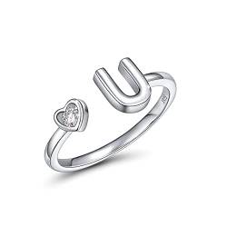 CRYSLOVE Buchstabe Ring Silber 925 Damen Offener Verstellbare stapelba Personalisierter Initiale Alphabet A-Z Ring für Mutter Freundin von CRYSLOVE