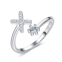 CRYSLOVE Damen Mädchen Buchstabe Ring 925 Sterling Silber Offener Verstellbare Initiale Alphabet A-Z Ringe Schmuck mit Geschenkbox von CRYSLOVE