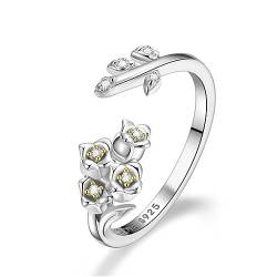 CRYSLOVE Geburt Monat Blumen Ringe für Damen Frauen 925 Sterling Silber Personalisierte Blatt Birthstone Einstellbare Offene Ring Geburtstag Schmuck Geschenke für Freundin Frau Mutter von CRYSLOVE