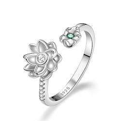 CRYSLOVE Geburt Monat Blumen Ringe für Damen Frauen 925 Sterling Silber Personalisierte Blatt Birthstone Einstellbare Offene Ring Geburtstag Schmuck Geschenke für Freundin Frau Mutter von CRYSLOVE