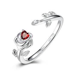 CRYSLOVE Geburt Monat Blumen Ringe für Damen Frauen 925 Sterling Silber Personalisierte Blatt Birthstone Einstellbare Offene Ring Geburtstag Schmuck Geschenke für Freundin Frau Mutter von CRYSLOVE