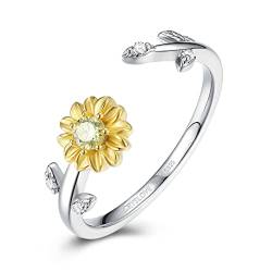 CRYSLOVE Geburt Monat Blumen Ringe für Damen Frauen 925 Sterling Silber Personalisierte Blatt Birthstone Einstellbare Offene Ring Geburtstag Schmuck Geschenke für Freundin Frau Mutter von CRYSLOVE