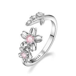 CRYSLOVE Geburt Monat Blumen Ringe für Damen Frauen 925 Sterling Silber Personalisierte Blatt Birthstone Einstellbare Offene Ring Geburtstag Schmuck Geschenke für Freundin Frau Mutter von CRYSLOVE