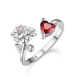 CRYSLOVE Geburt Monat Blumen Ringe für Damen Frauen 925 Sterling Silber Personalisierte Blatt Birthstone Einstellbare Offene Ring Geburtstag Schmuck Geschenke für Freundin Frau Mutter von CRYSLOVE