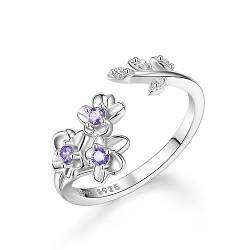 CRYSLOVE Geburt Monat Blumen Ringe für Damen Frauen 925 Sterling Silber Personalisierte Blatt Birthstone Einstellbare Offene Ring Geburtstag Schmuck Geschenke für Freundin Frau Mutter von CRYSLOVE