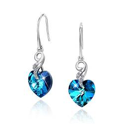 CRYSLOVE Herz Ohrringe 925 Sterling Silber ''Ich liebe dich'' Baumeln mit Blau Kristallen Angel Wing,Geburtstag Geschenke für Frau Mutte von CRYSLOVE