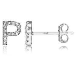 CRYSLOVE Initiale Ohrringen Buchstabe A-Z Alphabet Ohrstecker für Damen 925 Sterling Silber mit Zirkonia Schmuck Valentinstag Geschenke von CRYSLOVE