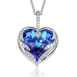 CRYSLOVE Muttertagsgeschenk Herz Kette Halskette für Damen Frauen Angel Wing Halskette mit Blau Kristallen Anhänger,Geschenkbox für Schmuck von CRYSLOVE