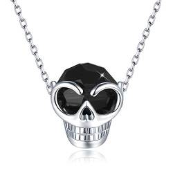 CRYSLOVE Totenkopf Kette Halskette 925 Sterling Silber Skull Gotik Schädel Anhänger Kette Damen,Halsband Punk Rock von CRYSLOVE