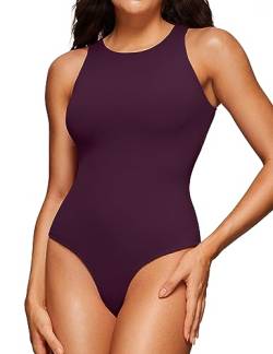 CRZ YOGA Butterluxe Damen Ärmellos Bodysuit Figurenformend Racerback Hoher Hals Shapewear One Piece Body Shaper Dunkellila 38 von CRZ YOGA