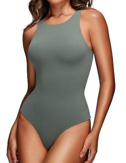 CRZ YOGA Butterluxe Damen Ärmellos Bodysuit Figurenformend Racerback Hoher Hals Shapewear One Piece Body Shaper Grauer Salbei 38 von CRZ YOGA