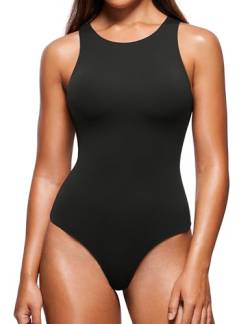 CRZ YOGA Butterluxe Damen Ärmellos Bodysuit Figurenformend Racerback Hoher Hals Shapewear One Piece Body Shaper Schwarz 40 von CRZ YOGA