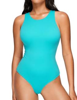 CRZ YOGA Butterluxe Damen Ärmellos Bodysuit Figurenformend Racerback Hoher Hals Shapewear One Piece Body Shaper Spektralblau 38 von CRZ YOGA