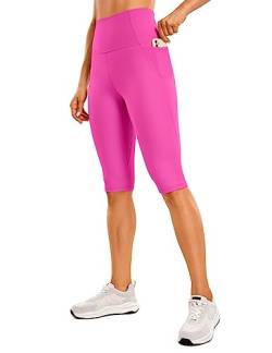 CRZ YOGA Butterluxe Damen Capri 3/4 Leggings High Waist Blickdicht Sport Yogahose Laufhose Sporthose mit Taschen - 33cm (Neon) Helles Lila 36 von CRZ YOGA