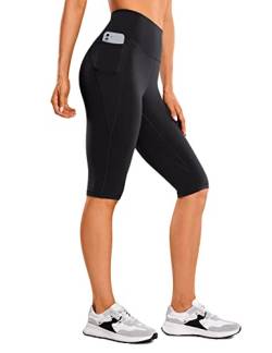 CRZ YOGA Butterluxe Damen Capri 3/4 Leggings High Waist Blickdicht Sport Yogahose Laufhose Sporthose mit Taschen - 33cm Schwarz 38 von CRZ YOGA