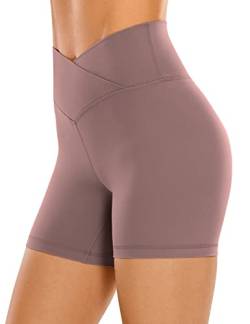 CRZ YOGA Butterluxe Damen Crossover Sport Radlerhose High Waist V-Kreuz Biker Shorts Blickdicht Gym Kurze Leggings - 13cm Malve 38 von CRZ YOGA