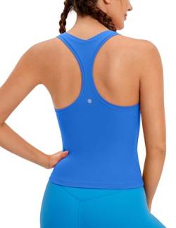 CRZ YOGA Butterluxe Damen Gym Ärmelloses Shirt Sommer Yoga Tank Top Racerback Lang Sport Tops Fitness Blickdichte Oberteile Funkelndes Blau 38 von CRZ YOGA