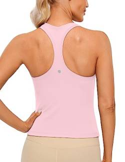 CRZ YOGA Butterluxe Damen Gym Ärmelloses Shirt Sommer Yoga Tank Top Racerback Lang Sport Tops Fitness Blickdichte Oberteile Rosa Pfingstrose 38 von CRZ YOGA