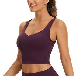 CRZ YOGA Butterluxe Damen V-Ausschnitt Longline Sport-BH - Gepolstert Workout Crop Tank Top mit Eingebautem BH Dunkellila L von CRZ YOGA