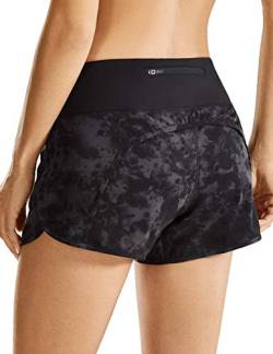 CRZ YOGA Damen 2 in 1 Sport Shorts - 10cm Sporthose Leichte Laufshorts Elastische Running Kurz Hose mit Zip Tasche Der Rauchtintennebel-R403 38 von CRZ YOGA