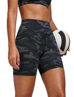 CRZ YOGA Damen Badeshorts Bauchkontrolle High Waist Schwimmshorts Sport Beach Badehose Wassersport Kurze Hose - 13cm Dschungeltarnung Grau 40 von CRZ YOGA