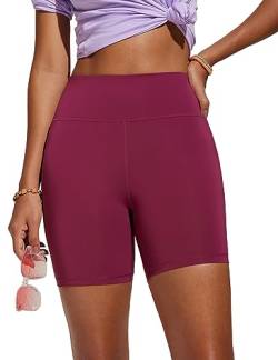 CRZ YOGA Damen Badeshorts Bauchkontrolle High Waist Schwimmshorts Sport Beach Badehose Wassersport Kurze Hose - 13cm Fuchsie 38 von CRZ YOGA