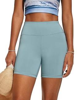 CRZ YOGA Damen Badeshorts Bauchkontrolle High Waist Schwimmshorts Sport Beach Badehose Wassersport Kurze Hose - 13cm Hellgraublau 38 von CRZ YOGA