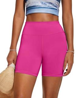 CRZ YOGA Damen Badeshorts Bauchkontrolle High Waist Schwimmshorts Sport Beach Badehose Wassersport Kurze Hose - 13cm Hibiskus-Purpur 42 von CRZ YOGA