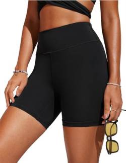 CRZ YOGA Damen Badeshorts Bauchkontrolle High Waist Schwimmshorts Sport Beach Badehose Wassersport Kurze Hose - 13cm Schwarz 40 von CRZ YOGA