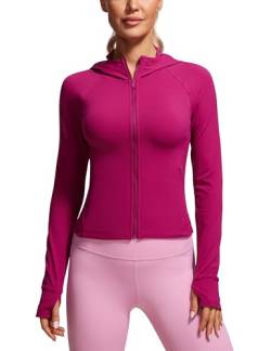 CRZ YOGA Damen Butterluxe Kapuzenpullover Hoodie Zip Up Sweatjacke Workout Langarm Hoody Kapuzenjacke mit Daumenloch Magenta Violett 38 von CRZ YOGA