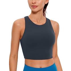 CRZ YOGA Damen Butterluxe Racerback Sport BH Gepolstert Ohne Bügel Crop Tops Longline Yoga Tank Top Fitness Sports Bra Echte Marine 38 von CRZ YOGA