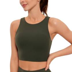 CRZ YOGA Damen Butterluxe Racerback Sport BH Gepolstert Ohne Bügel Crop Tops Longline Yoga Tank Top Fitness Sports Bra Olivgrün 38 von CRZ YOGA